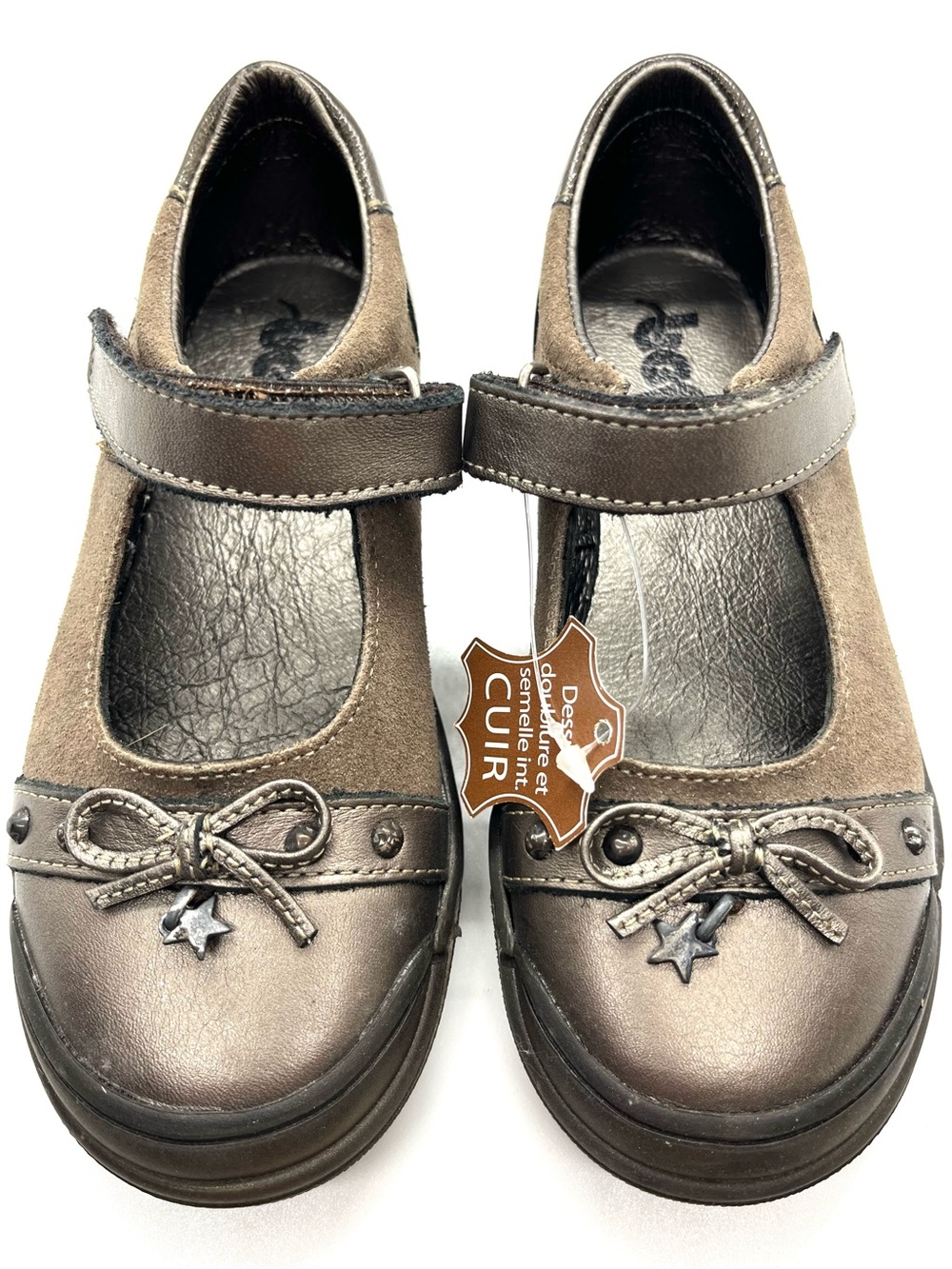 Girls Metallic Brown Leather Mary Jane Shoes with Star Charm NWT